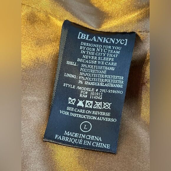 Blank NYC Good Vibes Faux Leather Moto Jacket Camel Color L - Picture 7 of 8